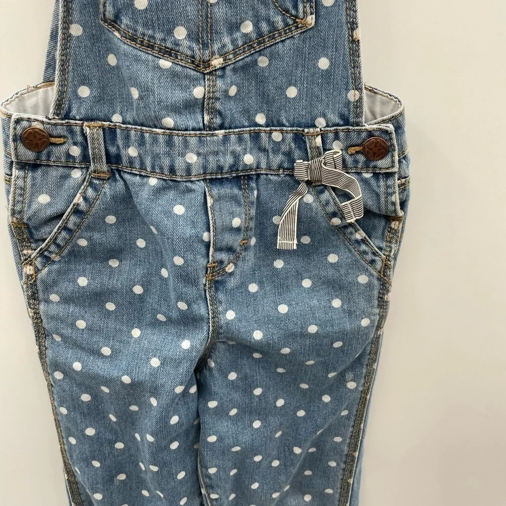 Oshkosh B’gosh Vintage polkadot Girls blue denim cottagecore cute overall 4T